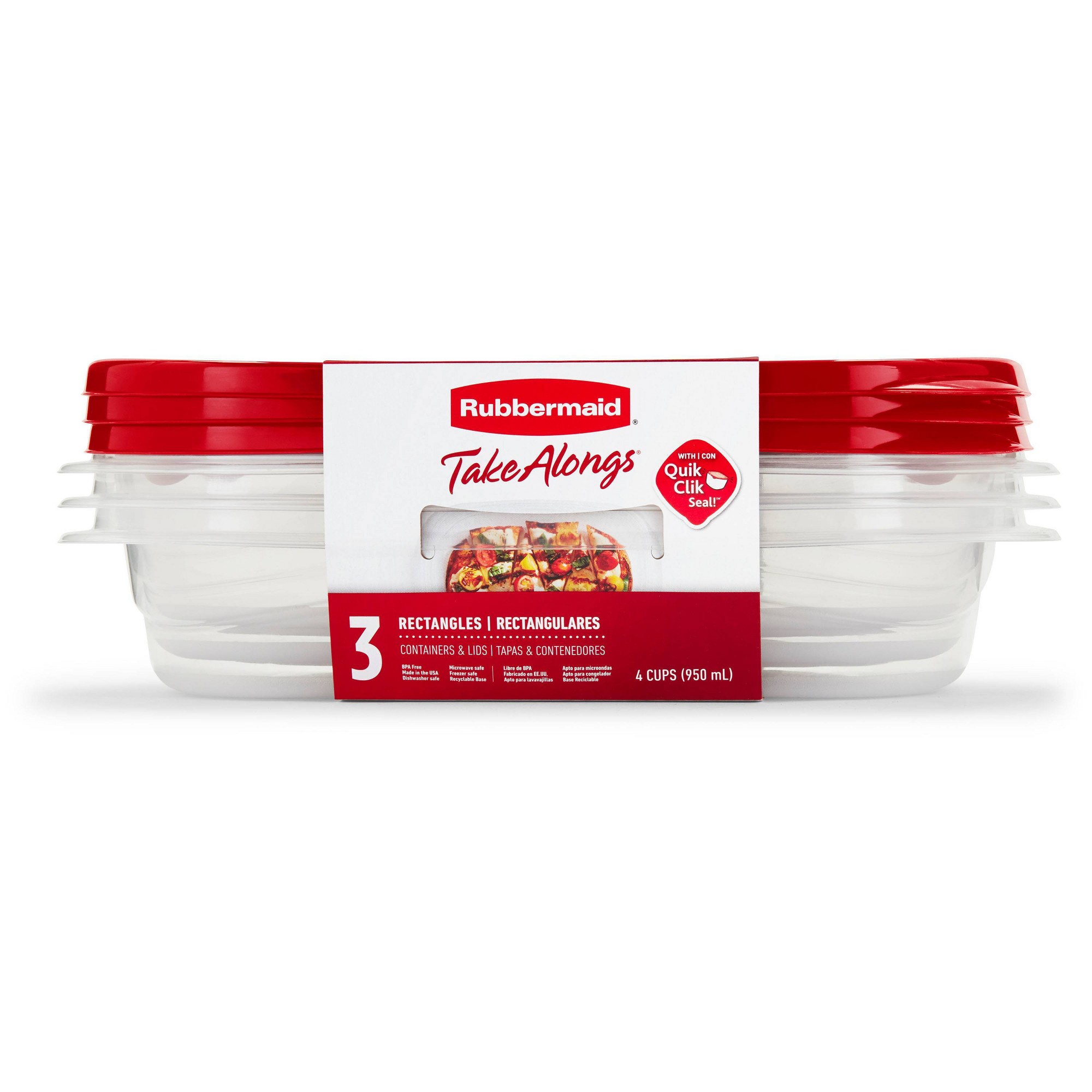 Meal Prep Container - 3 recipientes rectangulares rojos para almacenar